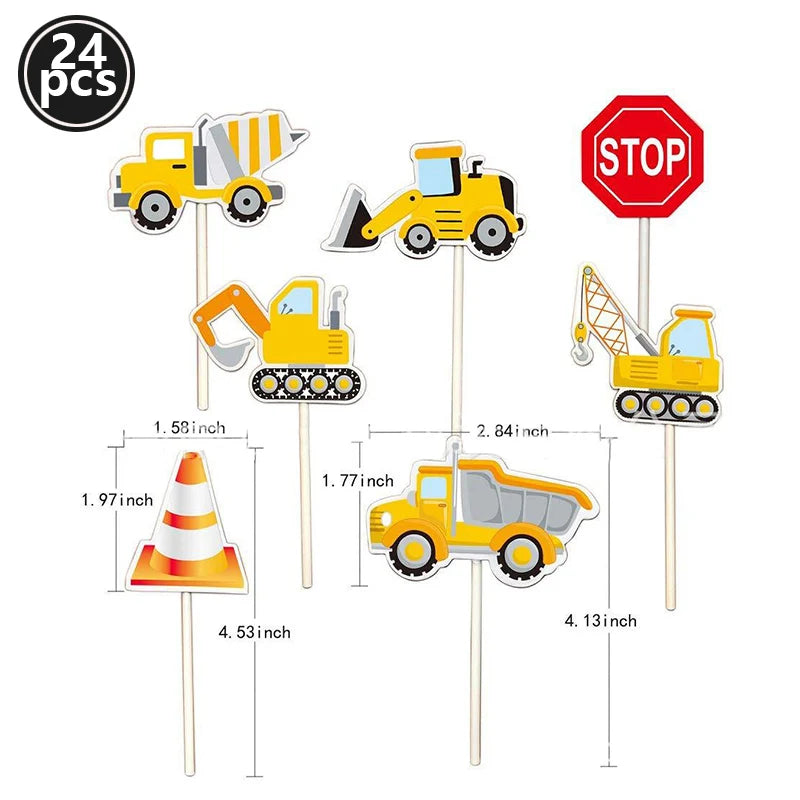 Construction Bulldozer Series Disposable Tableware set Paper Cups Plates excavator Truck Balloon Boy's Birthday Party Decoration