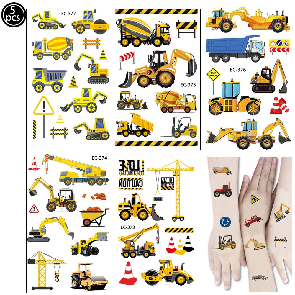 Construction Bulldozer Series Disposable Tableware set Paper Cups Plates excavator Truck Balloon Boy's Birthday Party Decoration