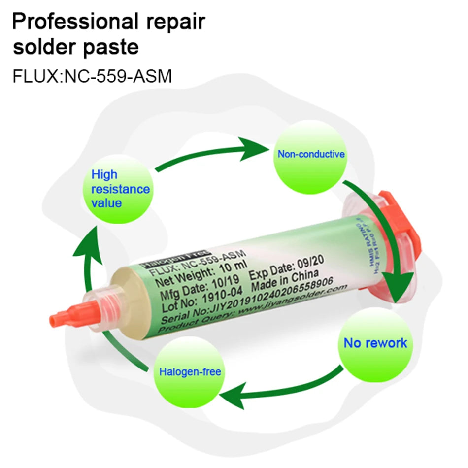 Solder Flux Nc 559 Flux Welding Flux 10ml Syringe Flux Tacky Soldering Flux for Electronics,For BGA,SMD,USB Socket Repairing