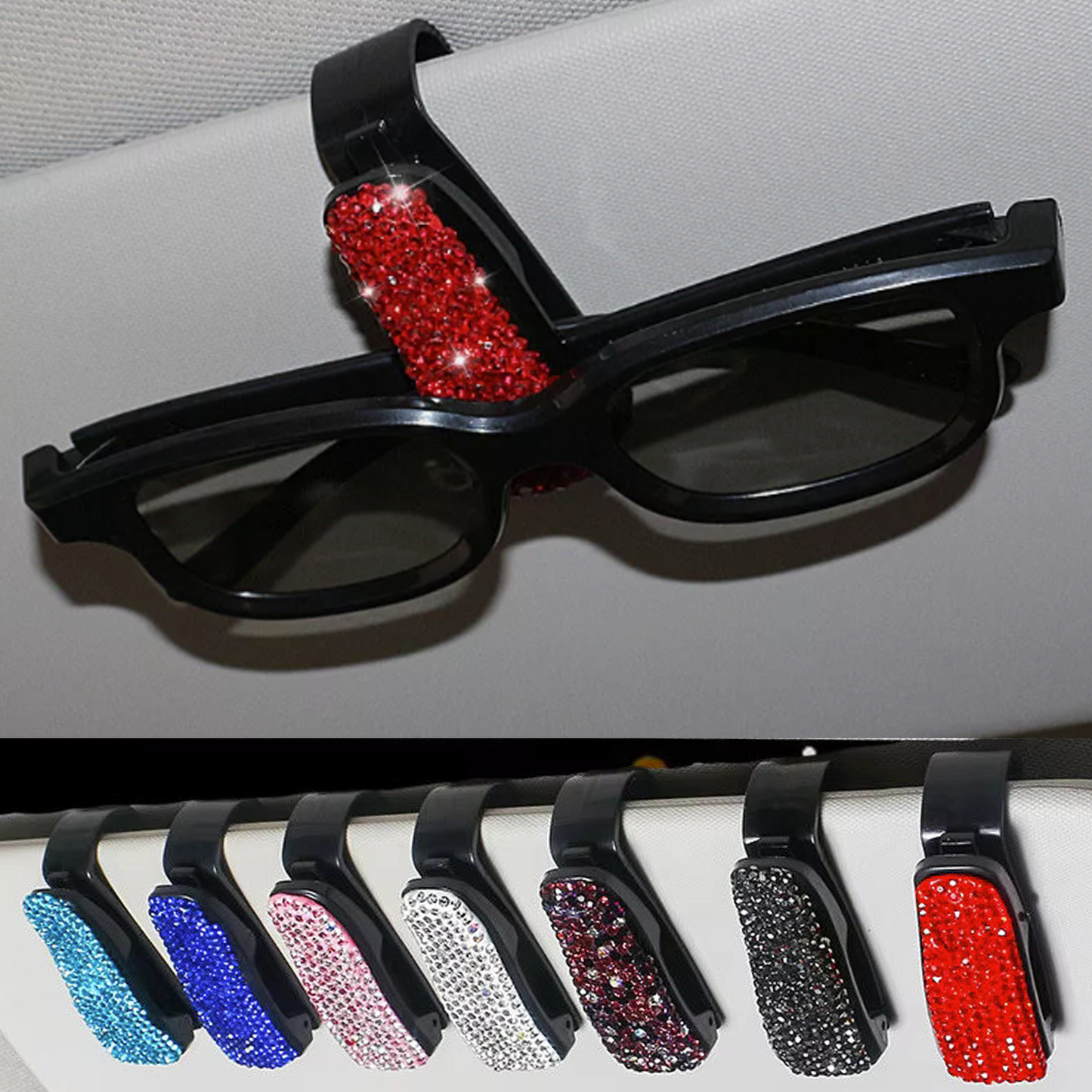 Rhinestones Sunglasses Holder Clip Hanger Eyeglasses Mount Universal Vehicle Visor Accessories for Women Men