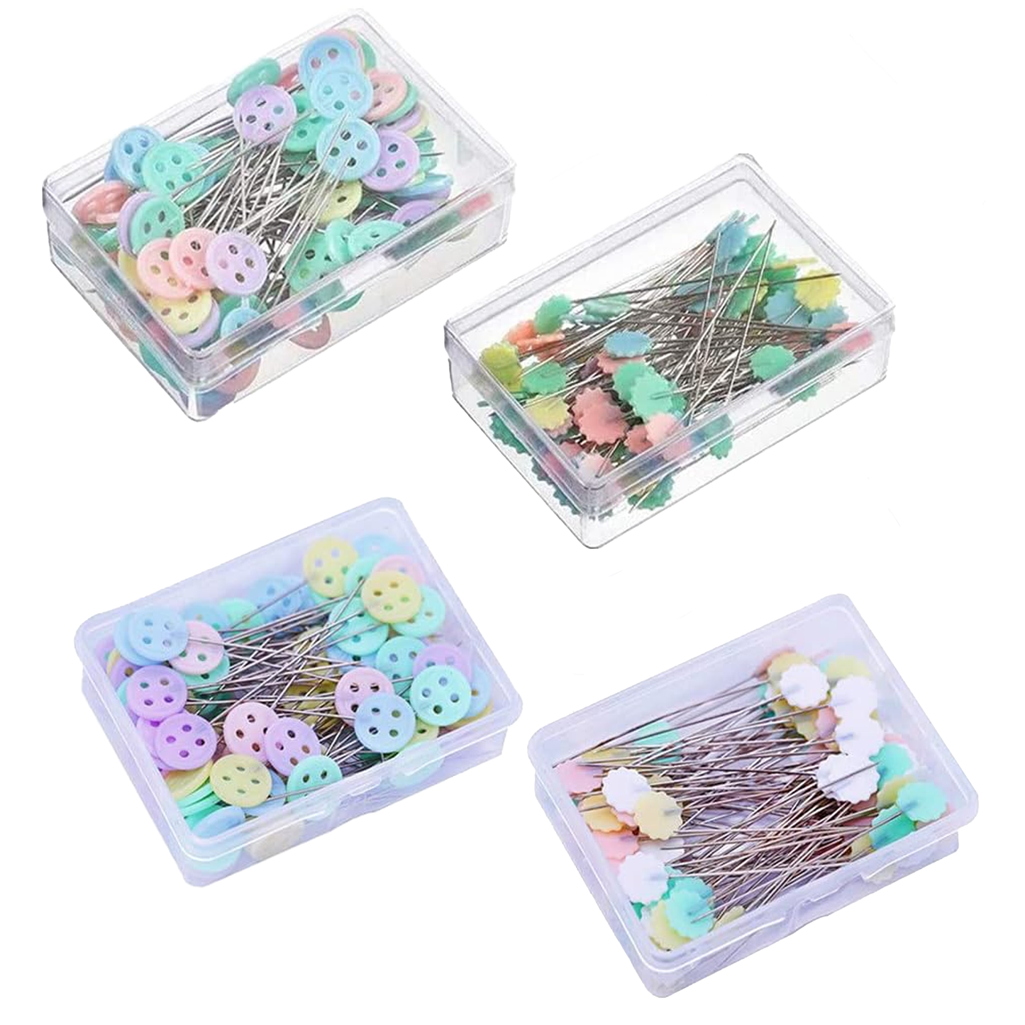 Flat Head Sewing Pins with Storage Box Assorted Colors Button Flower Shape Dressmaking Pins for Craft