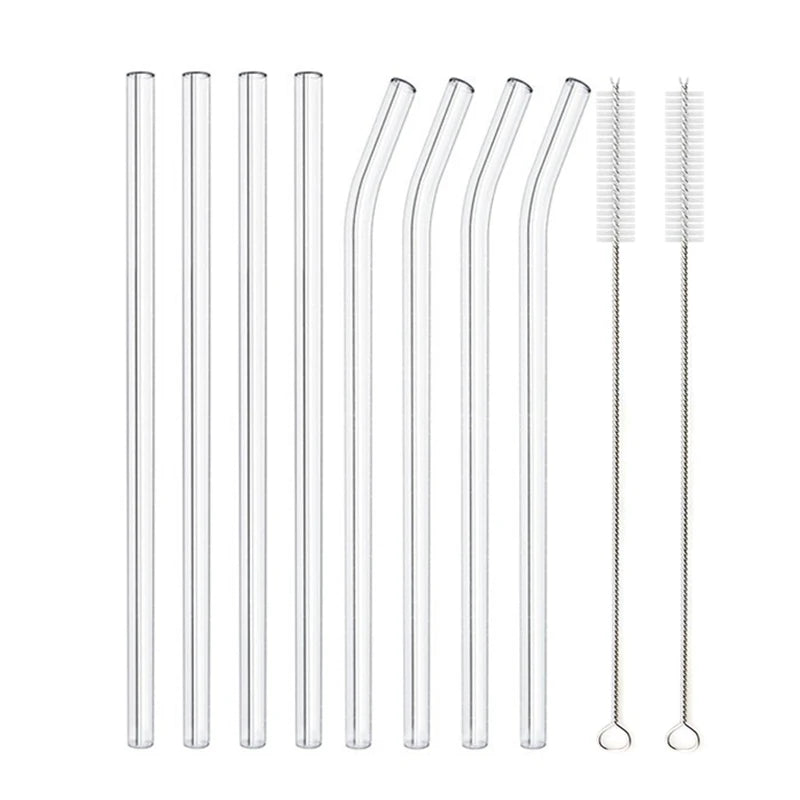 Reusable Drinking Straws Straight and Bent Glass Straw With Cleaning Brush for Coffee Tea Juice Milkshake