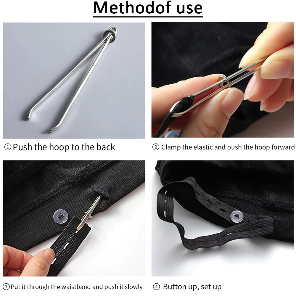 Elastic Threader Drawstring Threader with Tweezer for Self Locking Sewing Accessories