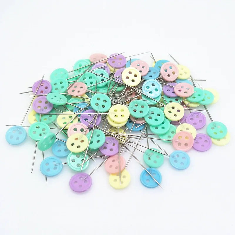 Flat Head Sewing Pins with Storage Box Assorted Colors Button Flower Shape Dressmaking Pins for Craft