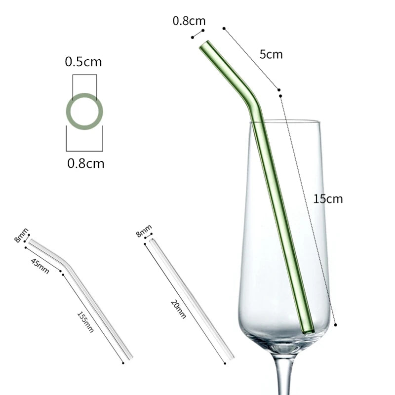 Reusable Drinking Straws Straight and Bent Glass Straw With Cleaning Brush for Coffee Tea Juice Milkshake