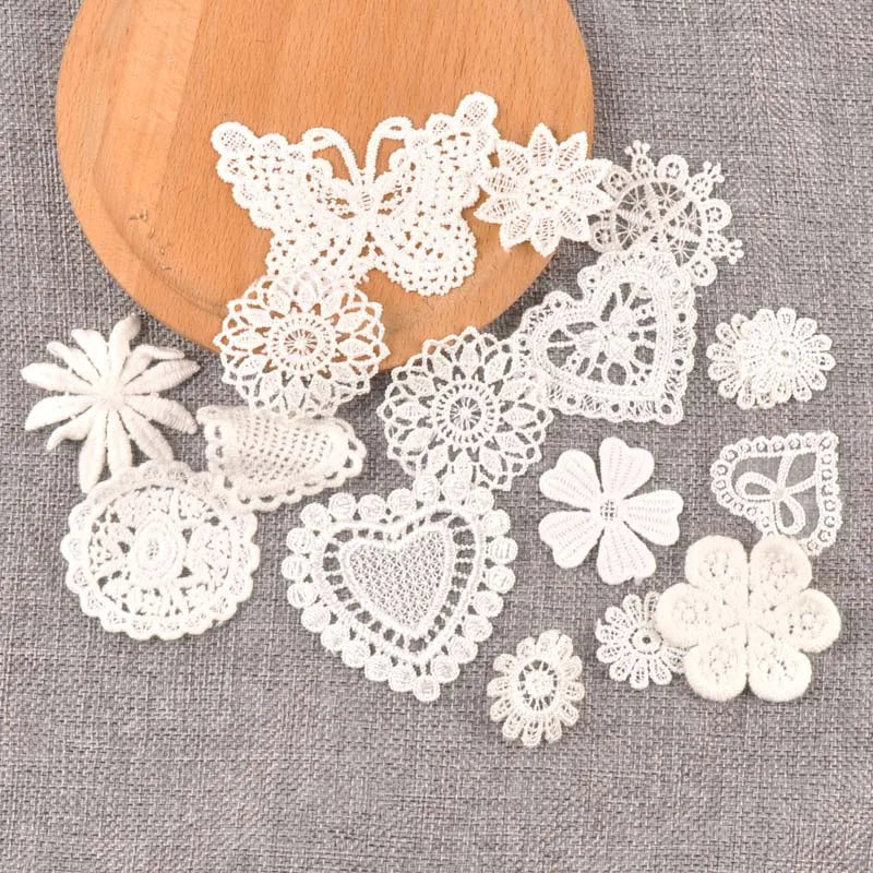 Mix Style White Flower Lace Embroidery Patches Sewing for Decorating Clothing, Bags