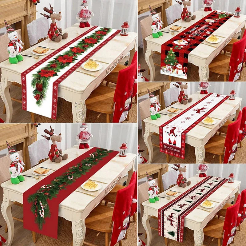 Merry Christmas Table Runner Winter Xmas Holiday Kitchen Dining Table Decoration for Home Party Decor