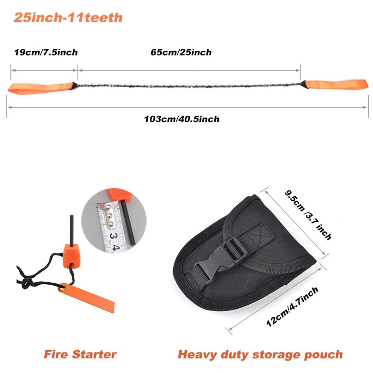 Pocket Chainsaw Folding Chain Hand Saw with Carry Pouch for Outdoor Survival Camping, Hiking