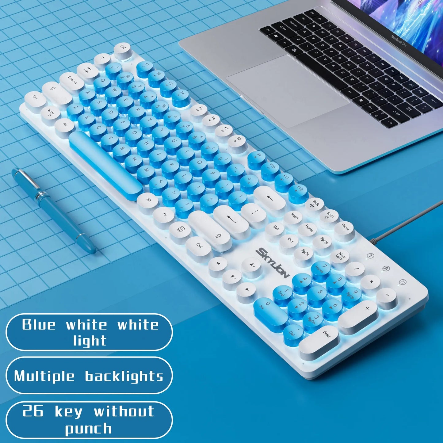 Wired 104 Keys Gaming Keyboard Colorful Lighting Wrist Rest for Laptop Windows PC Mac