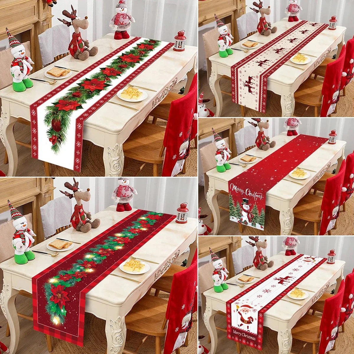 Merry Christmas Table Runner Winter Xmas Holiday Kitchen Dining Table Decoration for Home Party Decor