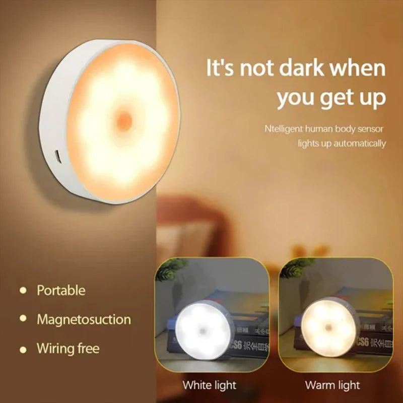 PIR Motion Sensor LED Light USB Rechargeable Night Lamp For Kitchen Cabinet Wardrobe Lamp Staircase Wireless Closet Light