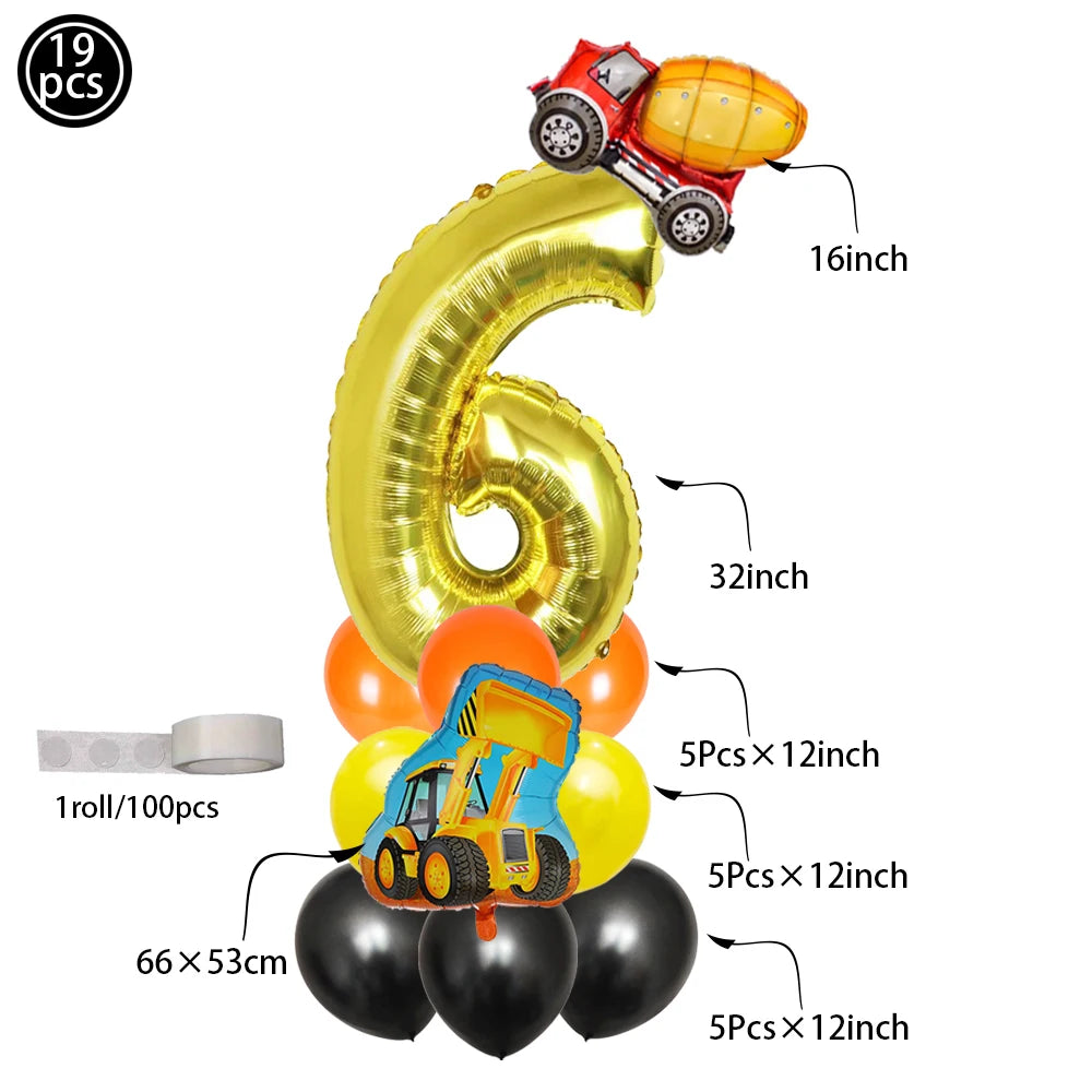 Construction Bulldozer Series Disposable Tableware set Paper Cups Plates excavator Truck Balloon Boy's Birthday Party Decoration