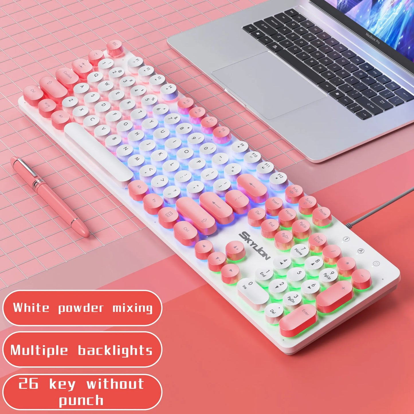 Wired 104 Keys Gaming Keyboard Colorful Lighting Wrist Rest for Laptop Windows PC Mac