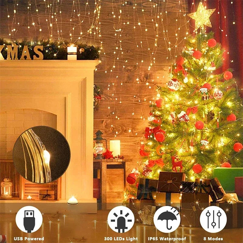 Christmas Fairy Curtain Lights Waterproof String Lights for Bedroom Backdrop Window Indoor Outdoor