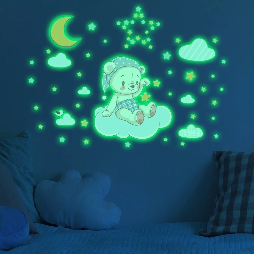 Luminous Rainbow and Stars Wall Stickers Glow in The Dark Wall Decals for Kid Girl Teen Bedroom