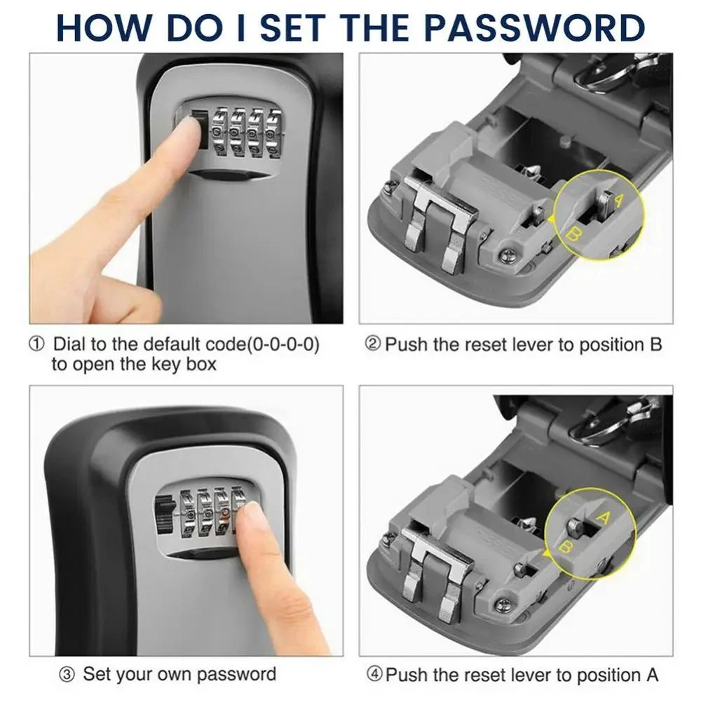 Security Key Lock Box Wall Mounted 4 Digit Combination Lockbox Key Box for House Key