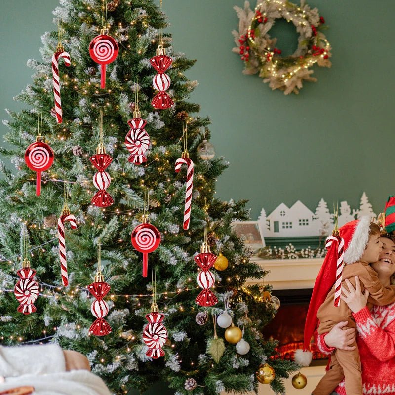 Christmas Candy Cane Lollipop Ornaments Red and White Pendant for Xmas Tree Decor New Year Home Party Supplies