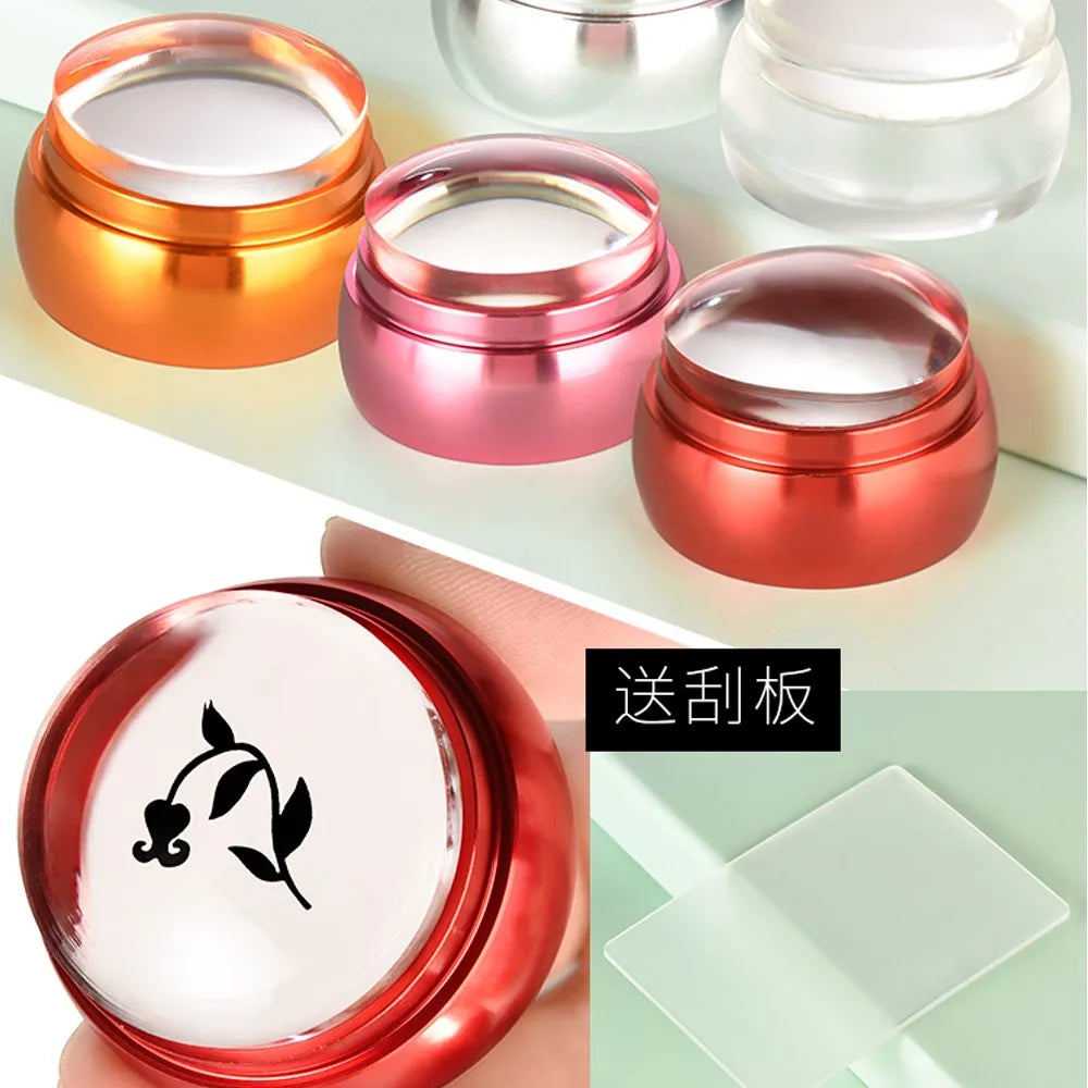 Jelly Silicone Nail Stamper Scraper With Cap Set For Stamping Printing Nail Tool Jelly Nails Art Template Tools