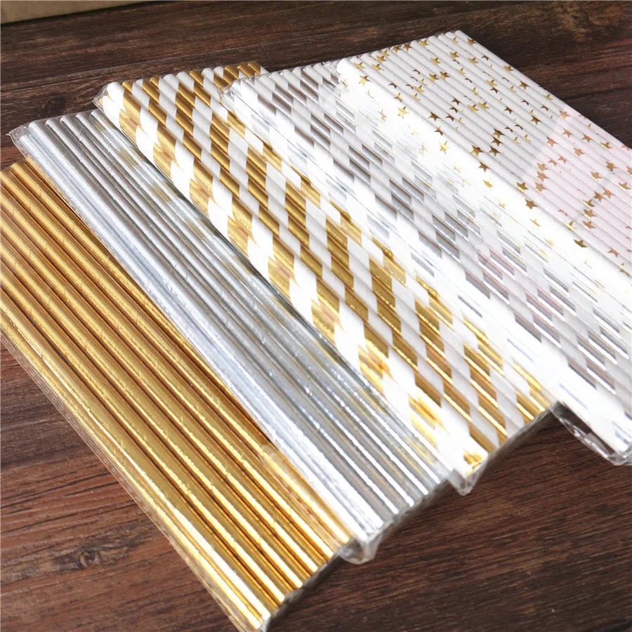 25pcs Disposable Striped Paper Drinking Straws for Cocktail, Milkshake, Coffee, Lemonade