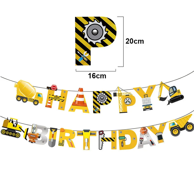 Construction Bulldozer Series Disposable Tableware set Paper Cups Plates excavator Truck Balloon Boy's Birthday Party Decoration