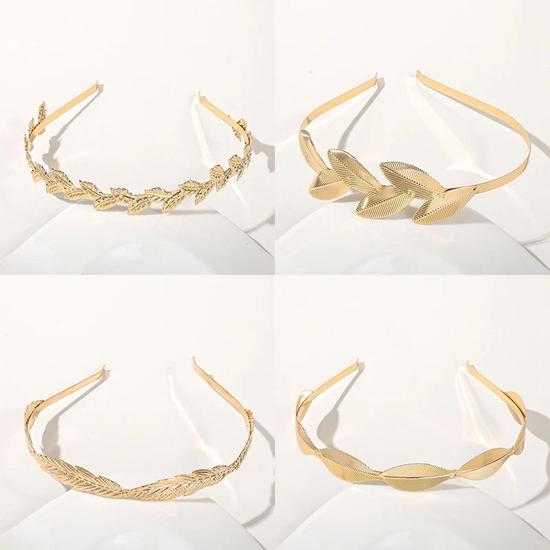 Gold Crown Bridal Headband Leaf Tiara Wedding Headpiece Greek Bridesmaid Prom for Women and Girls