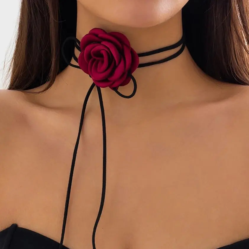 Vintage Elegant Rose Flower Choker Necklace Velvet Collar Choker for Weddings, Parties and Holiday