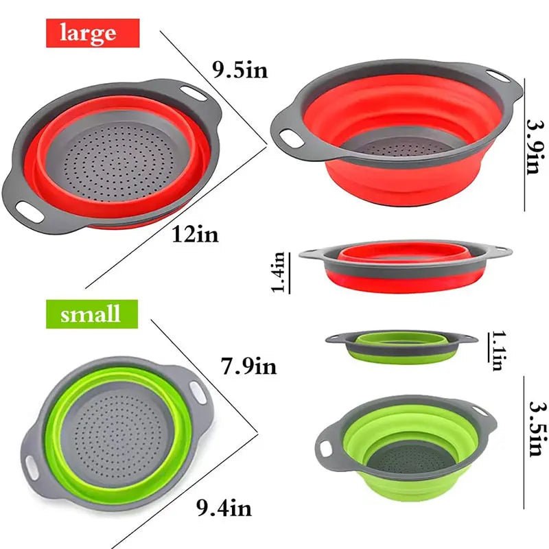 Round Collapsible Colanders Silicone Kitchen Strainer Set for Kitchen Home Draining Pasta and Fruits