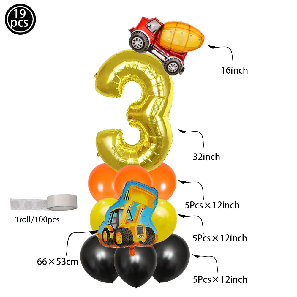 Construction Bulldozer Series Disposable Tableware set Paper Cups Plates excavator Truck Balloon Boy's Birthday Party Decoration