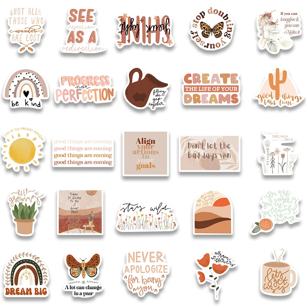 50pcs Vintage Bohemia Inspirational Stickers for Laptop Water Bottles Phone Scrapbook