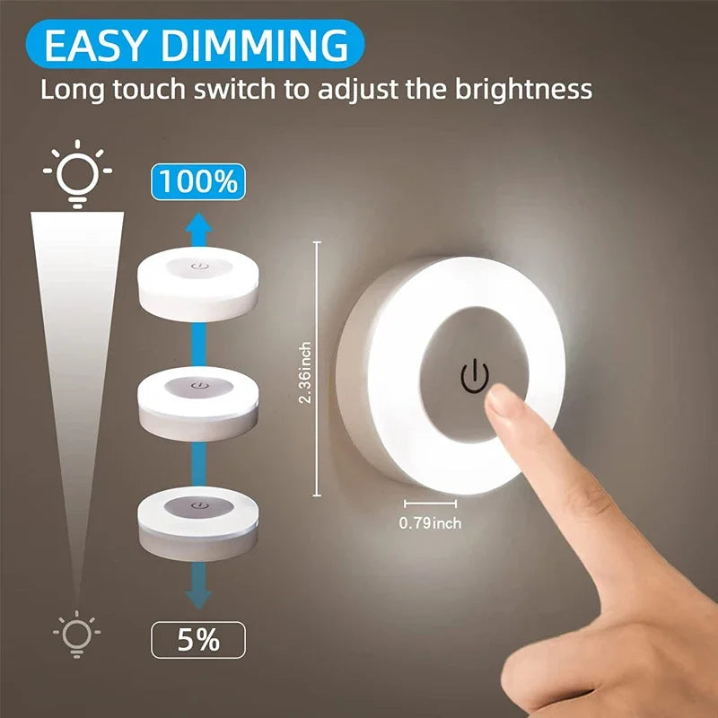 Round LED Touch Sensor Night Lights 3 Modes USB Rechargeable Wall Lights for Bedroom, Living Room