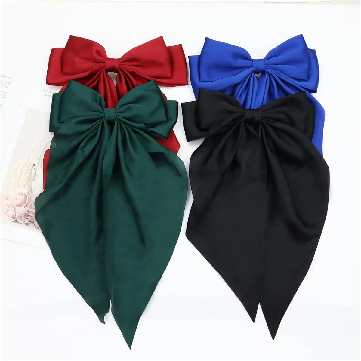 8pcs Satin Layered Hair Bow Clip for Barrette Hair Clip Long French Hair Style Accessories