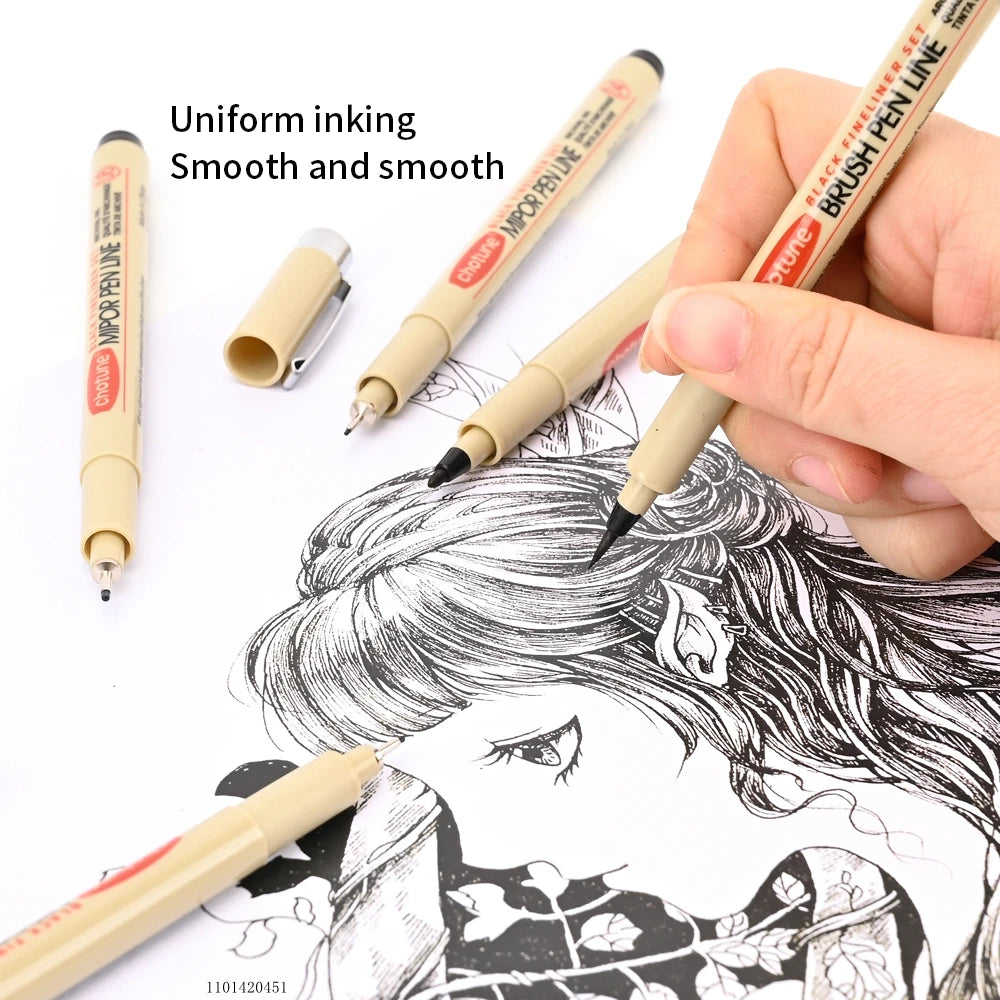 Black Waterproof Micro-Pen Fineliner Ink Drawing Pens for Sketching, Anime, Artist Illustration