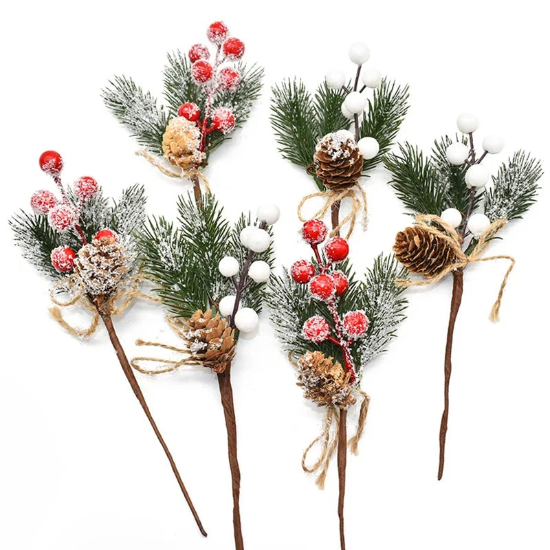 Artificial Christmas Tree Picks Assorted Red Berry Pinecones Leaves for Christmas Winter Holiday