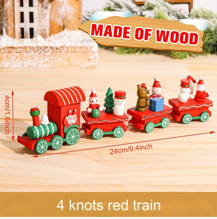 Christmas Train Painted Wooden Tree Decorations Xmas Table Top Ornament for Festival Party Decor