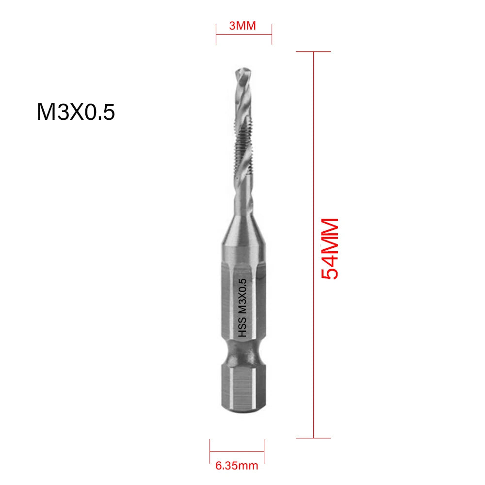 6pcs Drill Bit Hex Shank Titanium Plated HSS Screw Thread Bit Screw Machine Compound Tap M3 M4 M5 M6 M8 M10