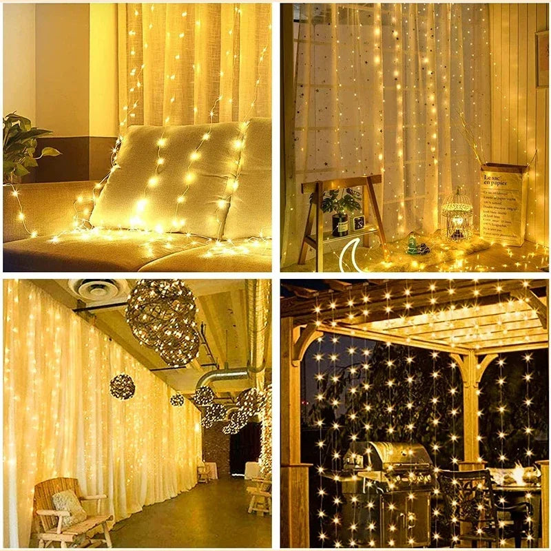 Christmas Fairy Curtain Lights Waterproof String Lights for Bedroom Backdrop Window Indoor Outdoor