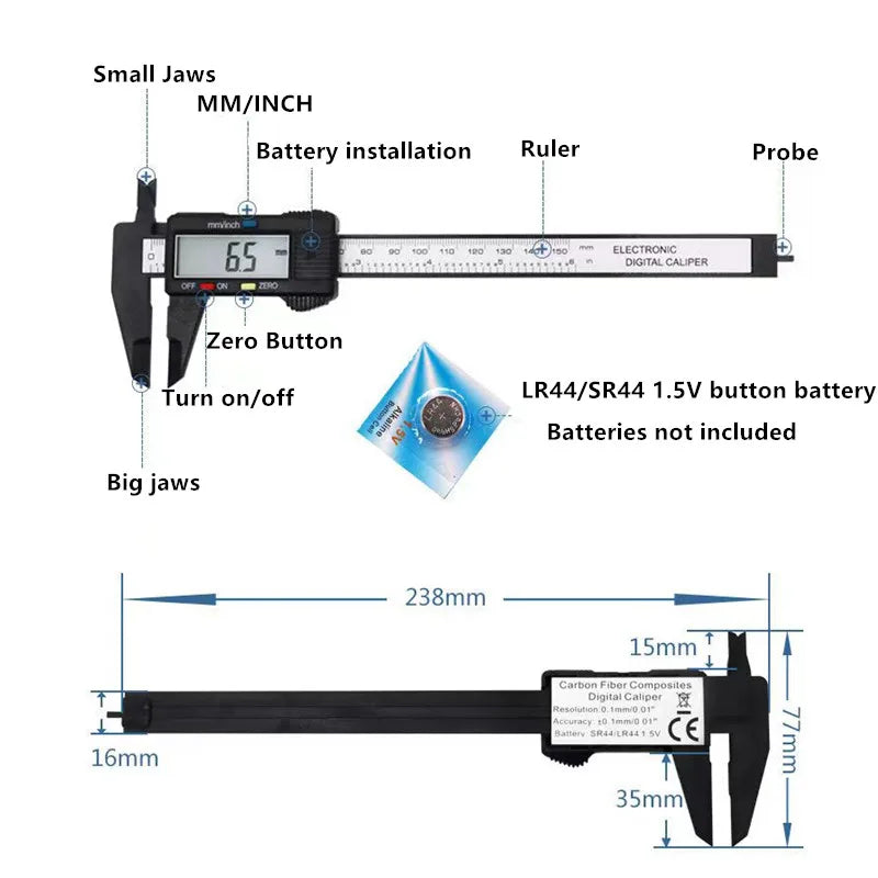 Digital Caliper Measuring Tool with Large LCD Screen Millimeter Conversion, Plastic Case, Perfect for Household, DIY