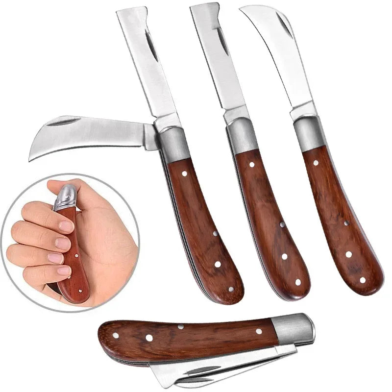 Folding Garden Double Pocket Knife Blades for Weed Bushes Branches Mushroom Digging Knife