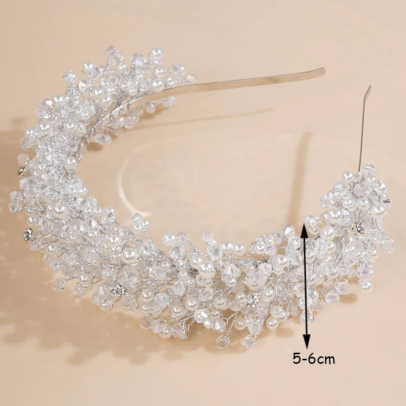 Rhinestone Tiara Headband Pearl Wedding Crown Crystal Leaf Hair Accessories