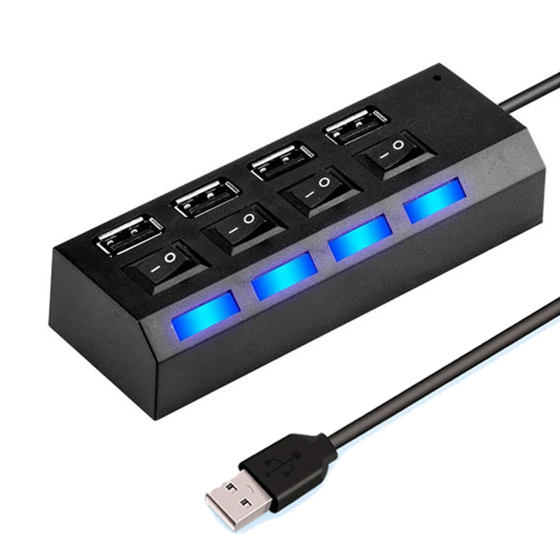 4/7 Port USB 2.0 Hub USB HUB 2.0 Adapter Expander Multi USB Splitter Extender with LED Lamp Switch for PC Laptop