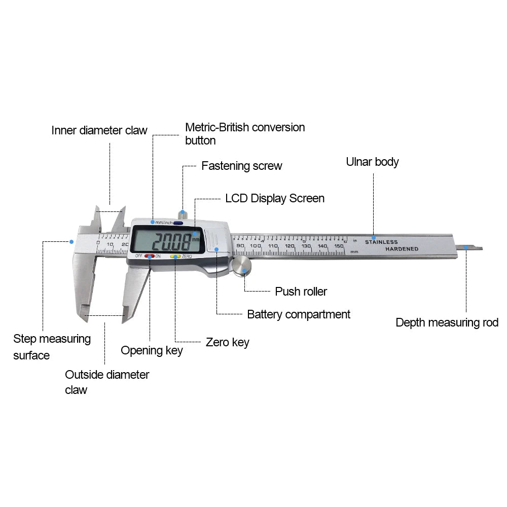 Digital Caliper Measuring Tool Micrometer with Large LCD Screen for DIY/Household