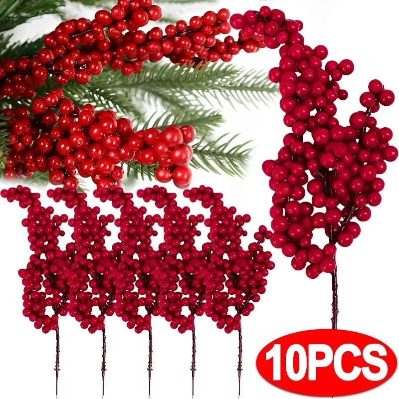 Artificial Holly Berries Fake Berries Decor on Wire for Christmas Tree Decorations Home Holiday DIY Crafts Decor