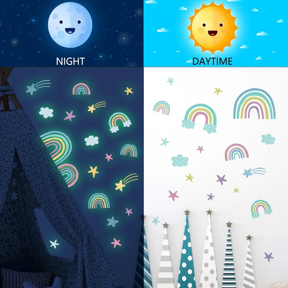 Luminous Rainbow and Stars Wall Stickers Glow in The Dark Wall Decals for Kid Girl Teen Bedroom