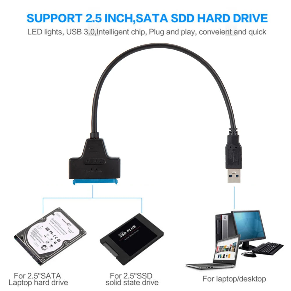 USB 3.0 to 2.5" SATA III SSD HDD Hard Drive Adapter SATA to USB 3.0 Converter Hard Drive 22 Pin Sata III Cable