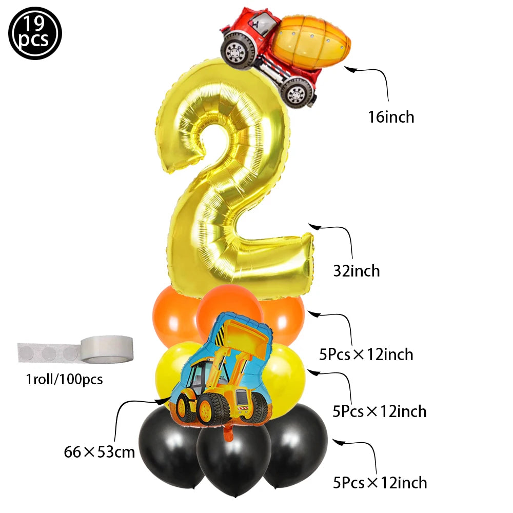 Construction Bulldozer Series Disposable Tableware set Paper Cups Plates excavator Truck Balloon Boy's Birthday Party Decoration