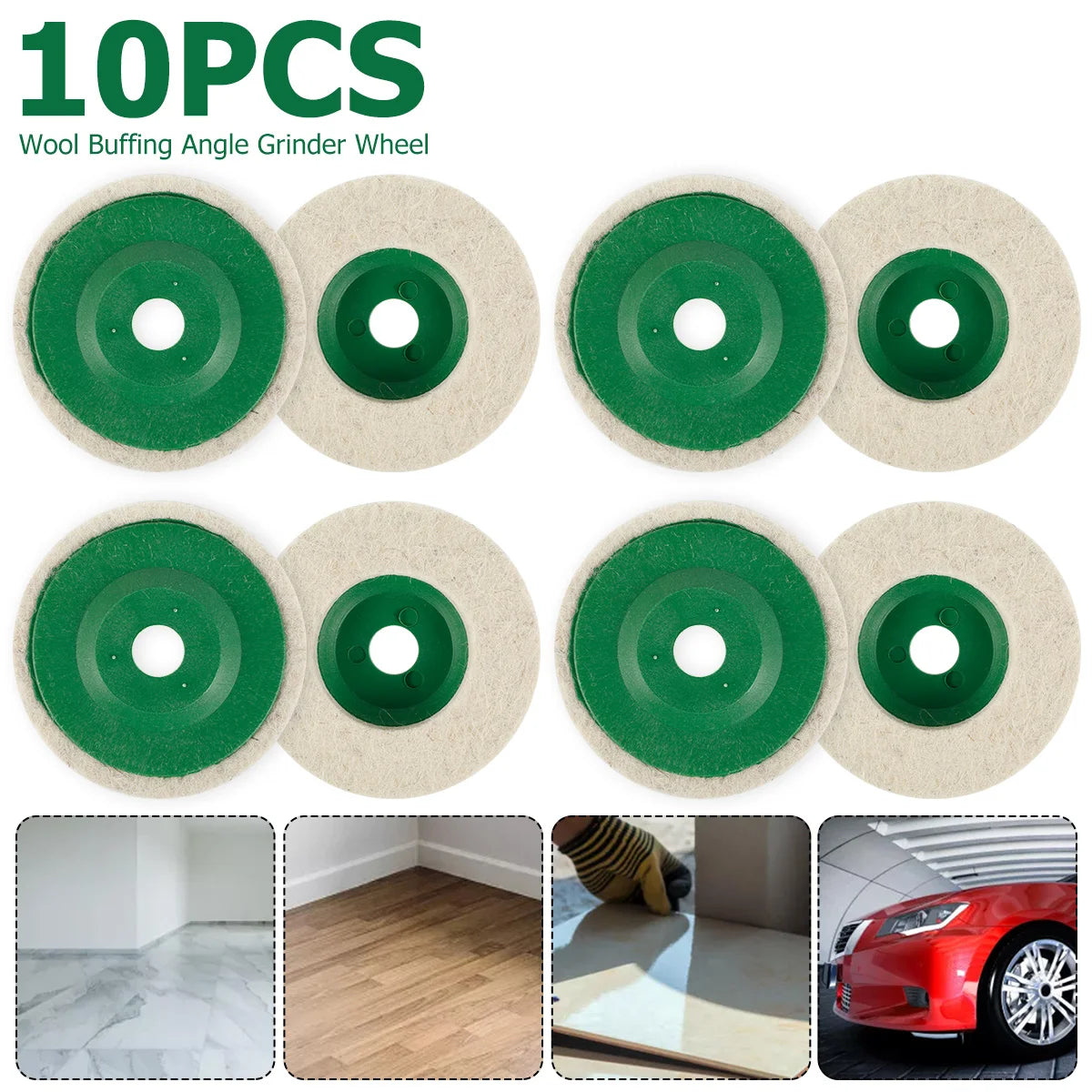 Round Wool Polishing Disc Wheel Pad for Buffing Polishing Buffer Bore Dia-White & Green