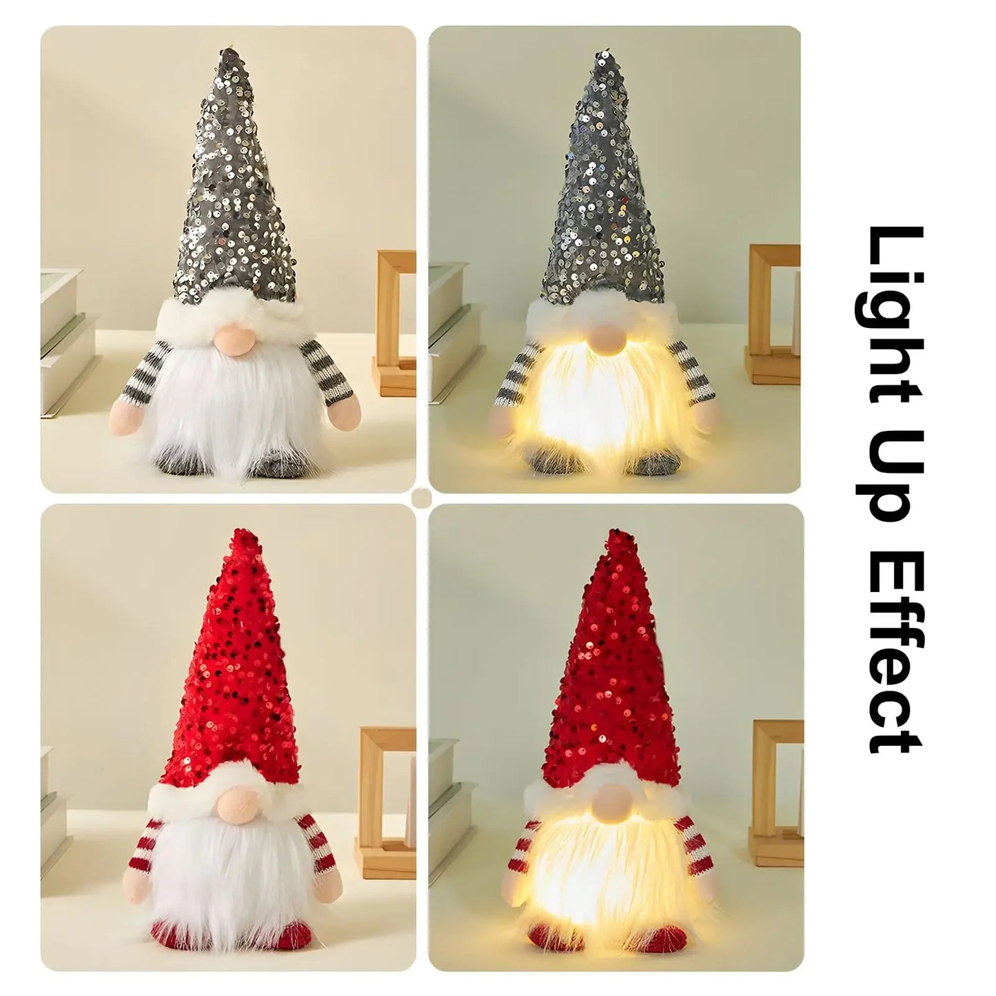 Christmas Gnome with Led Night Light for Home, Table Ornaments Elf Doll with LED Lights Xmas Party Tiered Tray Home Decor