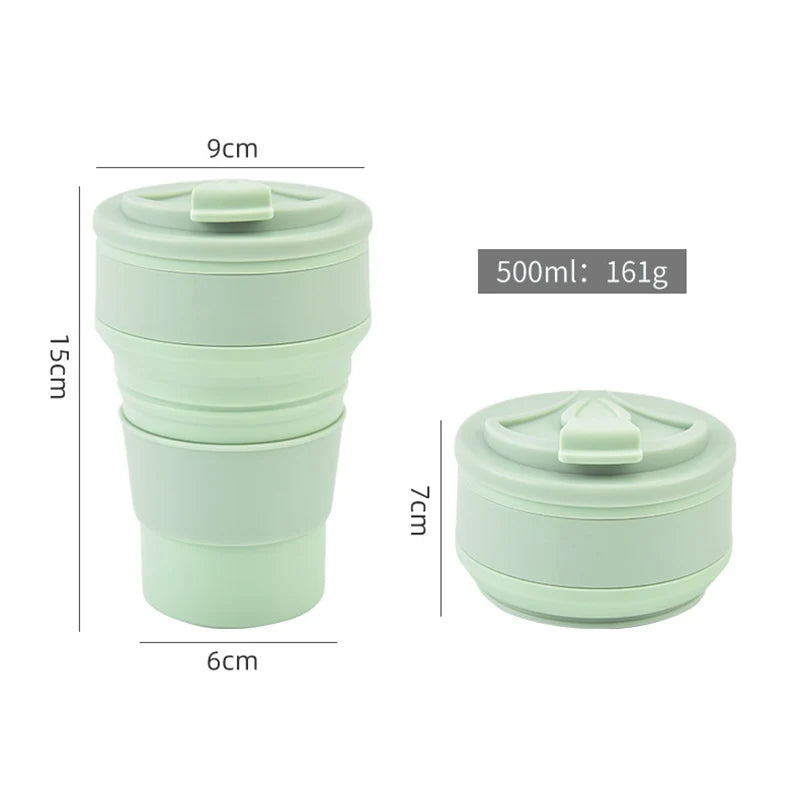 350ML/500ML Silicone Portable Collapsible Travel Cup Drinking Mug with Lid for Hiking, Picnic