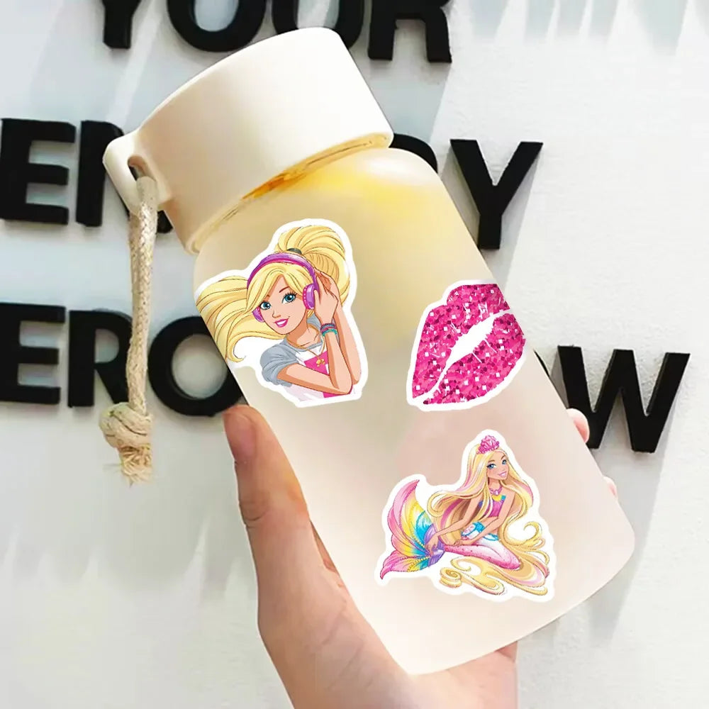 50Pcs Anime Barbie Princess Stickers Waterproof Cartoon Stickers for Water Bottles Laptop Skateboards