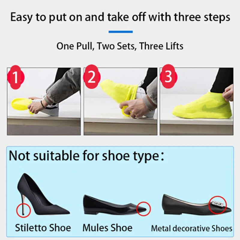 Silicone Reusable Boots Shoes Cover or Men Women, Non-Slip Outdoor Waterproof Shoe Protectors